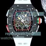 Swiss Quality Richard Miller RM65-01 Carbon Fiber Case Automatic Watch Rubber Strap 